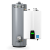 Image of a hot water tank and a tankless water heater sided by side